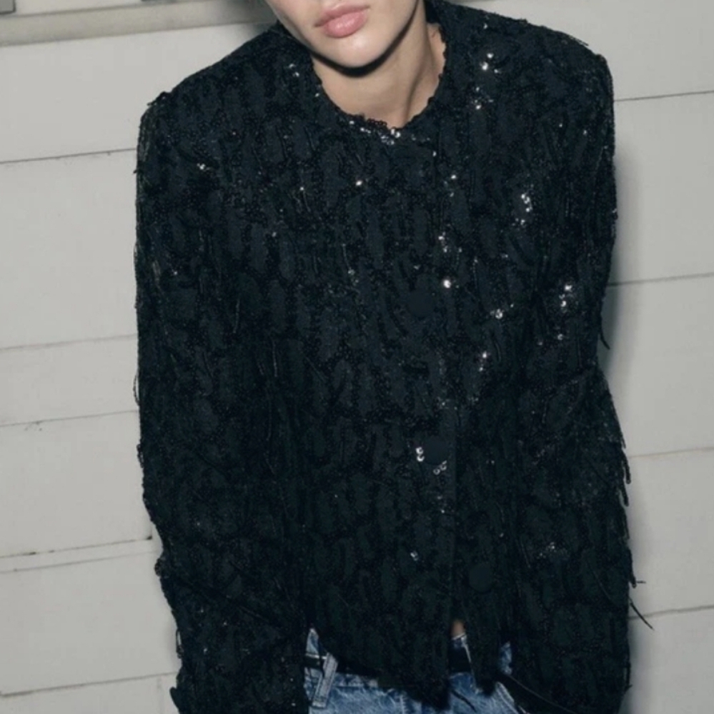 Zara Black Sequin Blazer - Picture 4 of 14